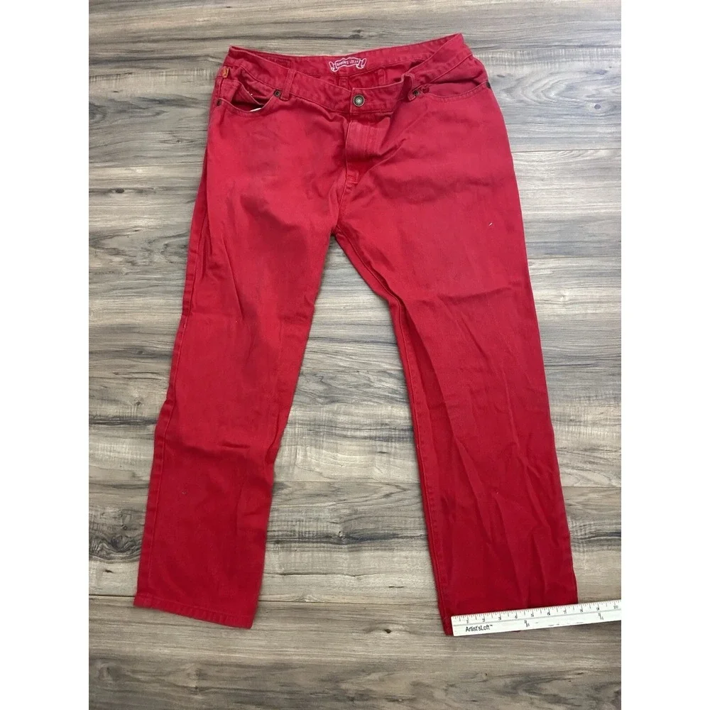 Robin's Jean‎ Men's Straight Fit Jeans Size 42 Red Rhinestone Back Pocket Flap